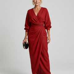 Fable Long Sleeve Wrap Overlap Skirt Midi Dress