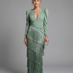 Samara Long Sleeve Soft Fringe Skirt Midi Dress