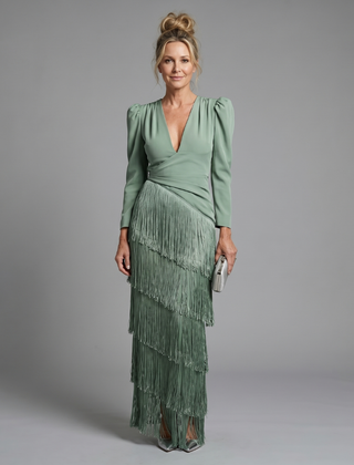 Samara Long Sleeve Soft Fringe Skirt Midi Dress