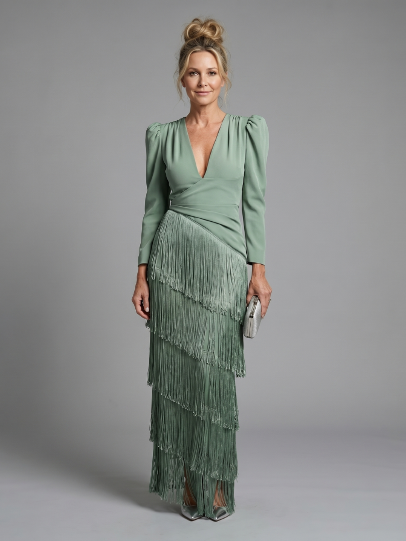 Samara Long Sleeve Soft Fringe Skirt Midi Dress