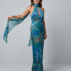 Juniper Keyhole Halter Sleeveless Maxi Dress