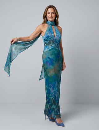 Juniper Keyhole Halter Sleeveless Maxi Dress