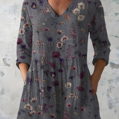Addison grey long sleeve blouse with V-neckline