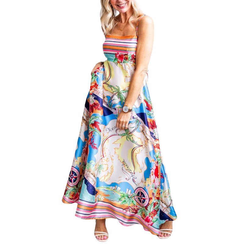 Boho print cami dress front view