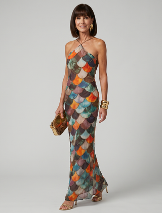 Larkin Fitted Multicolor Scale Pattern Maxi Dress