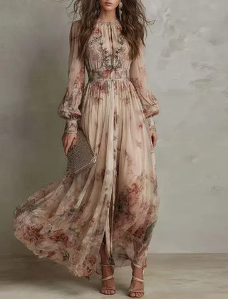 Clementine Vintage Floral High-Waist Maxi Dress