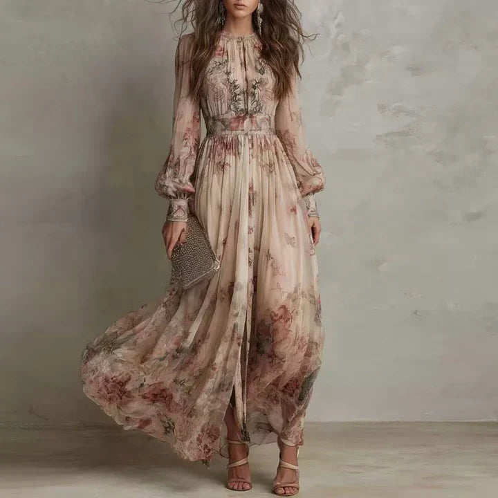 Clementine Vintage Floral High-Waist Maxi Dress