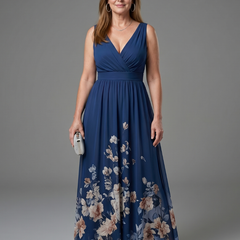 Valentina Sleeveless V Neck Soft Floral Hem Midi Dress