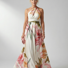 Amiel Light Floral Maxi Dress with Halter Neckline
