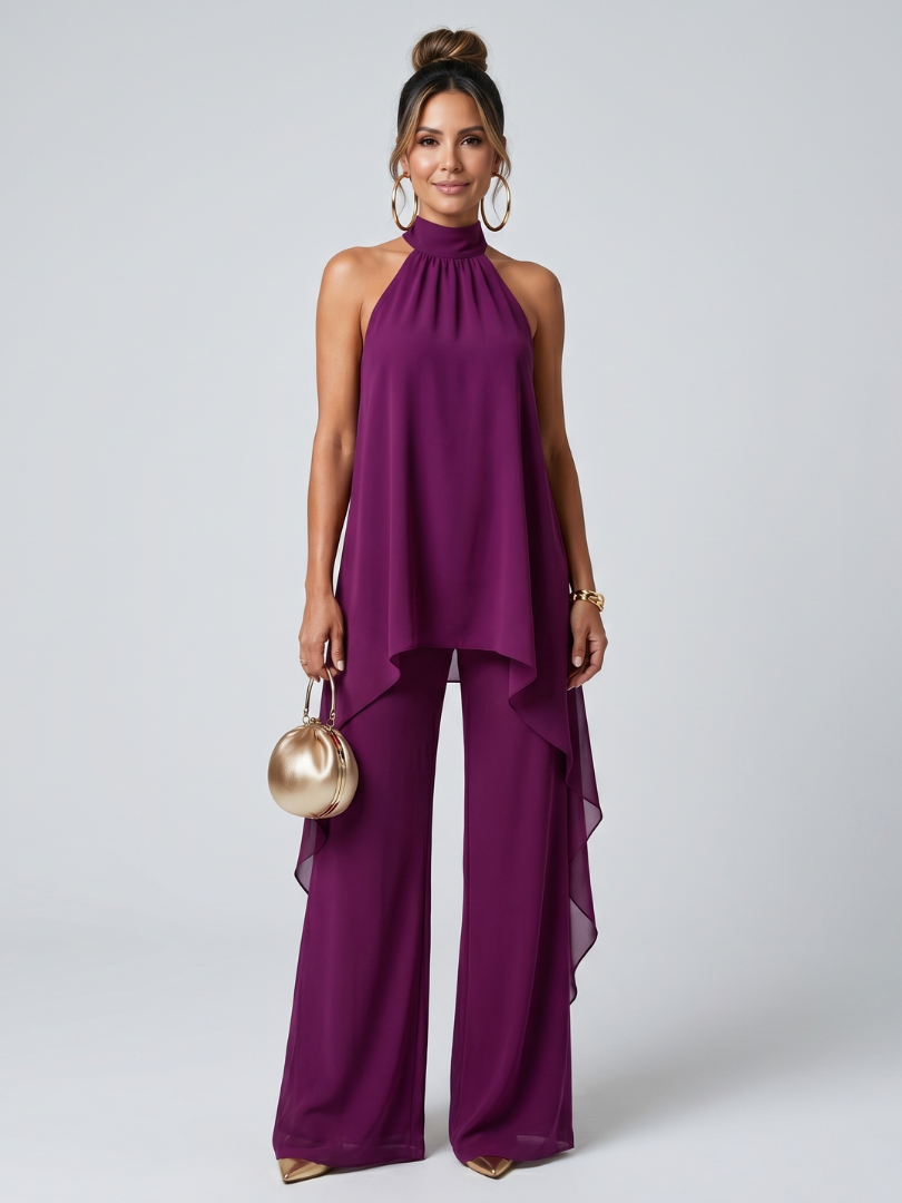 Zareen Asymmetric Tunic Top Wide Leg Pants Set