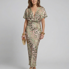 Coralie Abstract Print V Neck Twist Waist Midi Dress