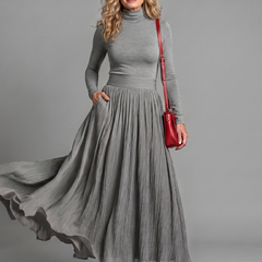 Lana Long Sleeve Turtleneck Defined Waist Midi Dress