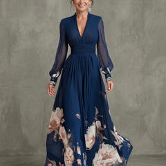 Ziva Pleated Sheer Sleeves Maxi Dress
