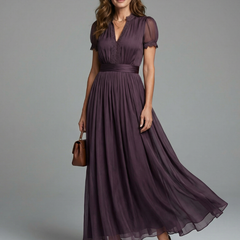 Elia Gathered Waist Keyhole Maxi Dress