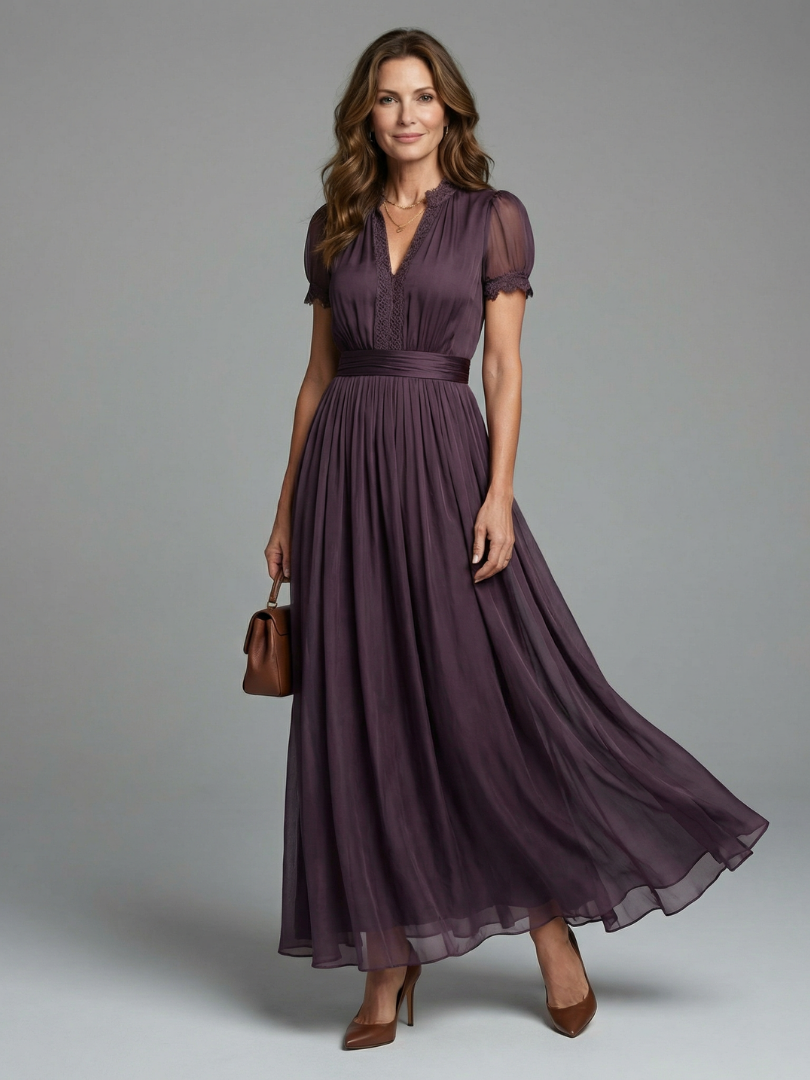 Elia Gathered Waist Keyhole Maxi Dress