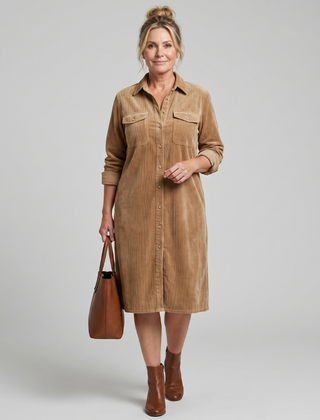Pema Long Sleeve Patch Pockets Midi Dress