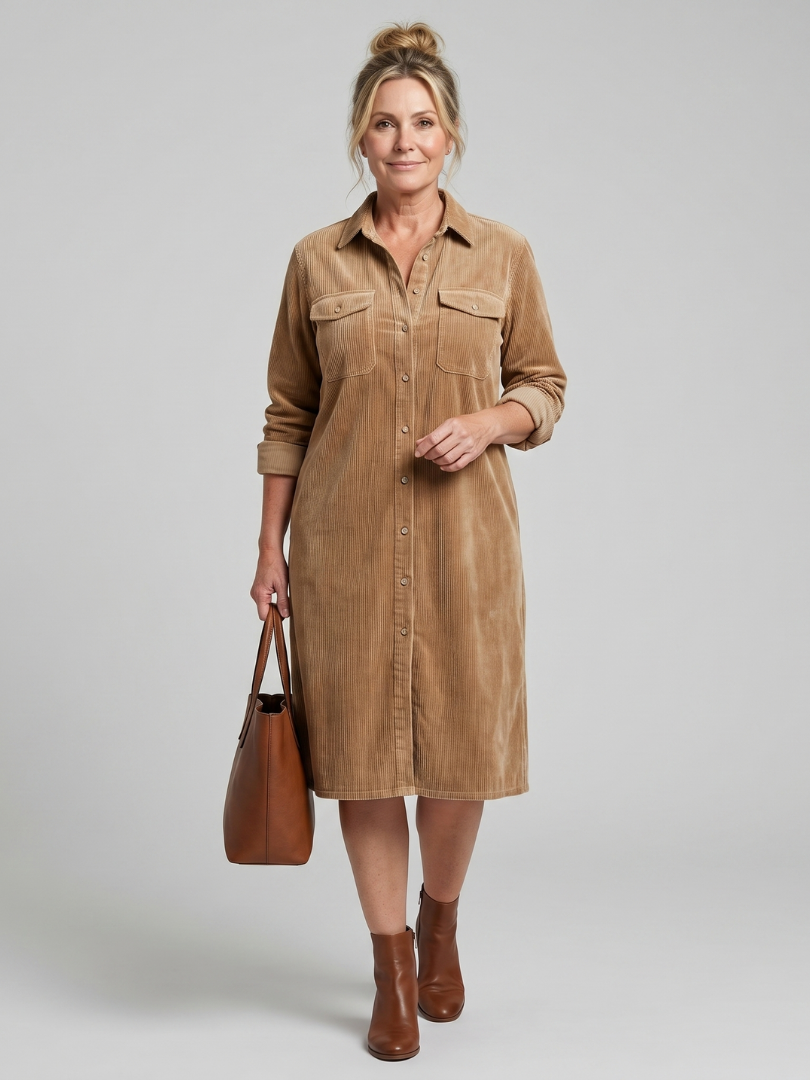 Pema Long Sleeve Patch Pockets Midi Dress