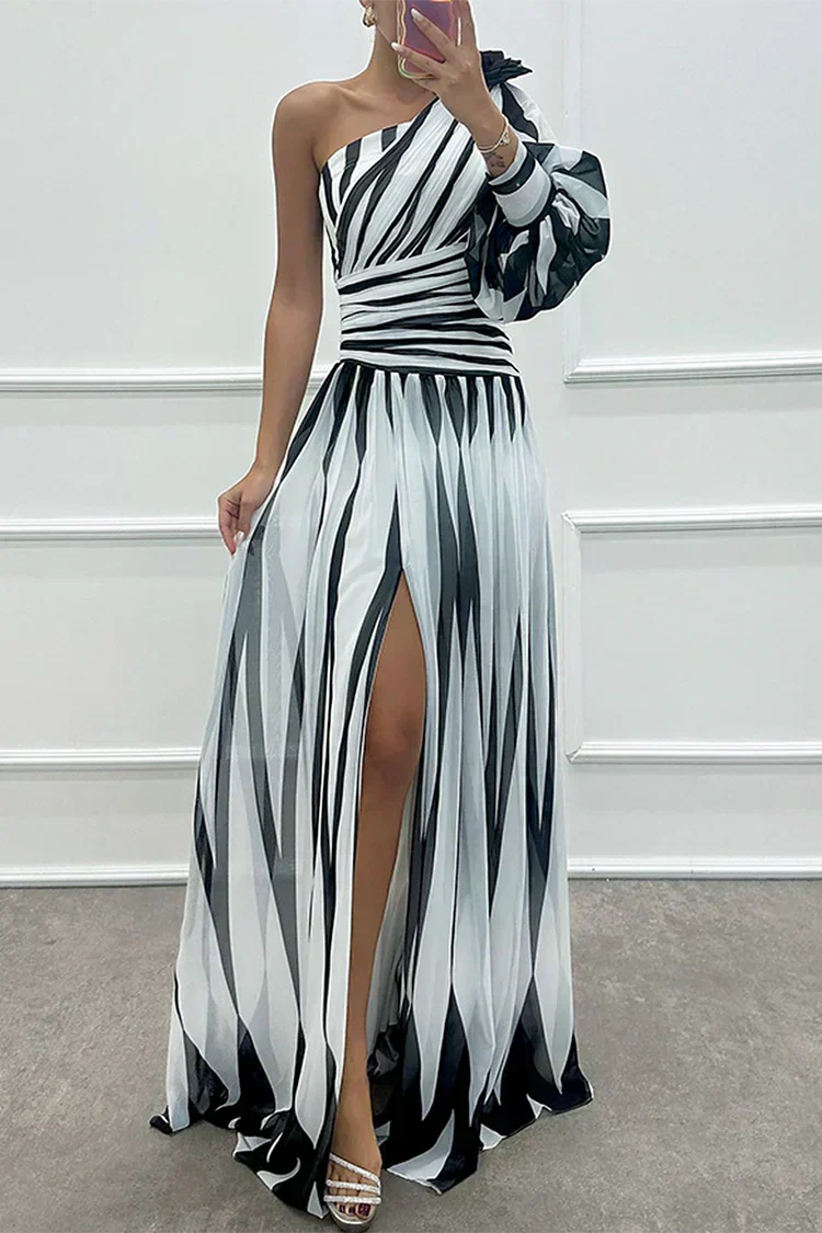 Shiloh Elegant Striped Maxi Dress With One Shoulder