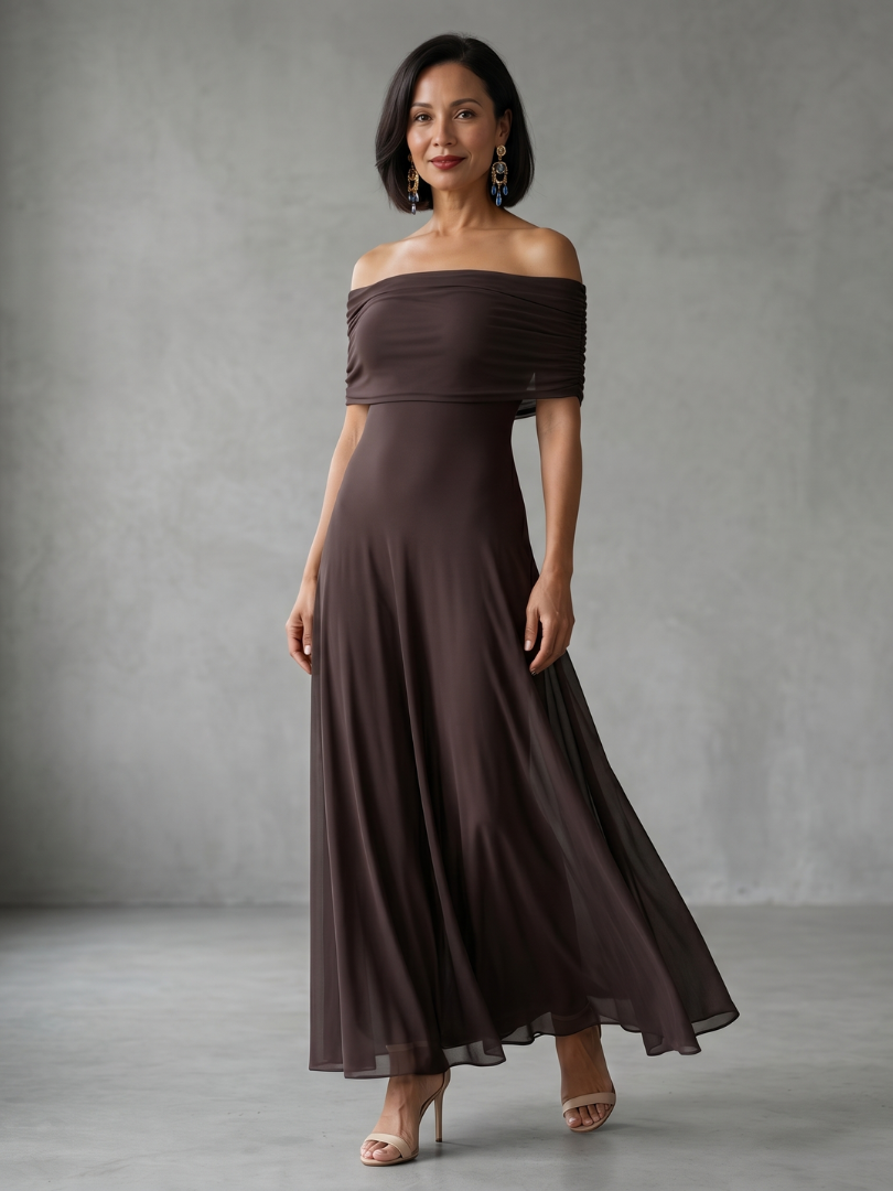 June Off Shoulder Draped Midi Dress