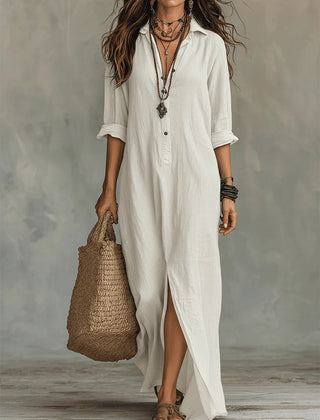 Lorelei Loose Black Maxi Dress With Buttons