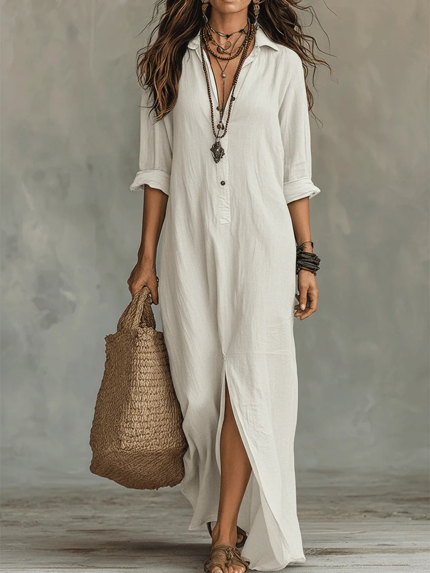 Lorelei Loose Black Maxi Dress With Buttons