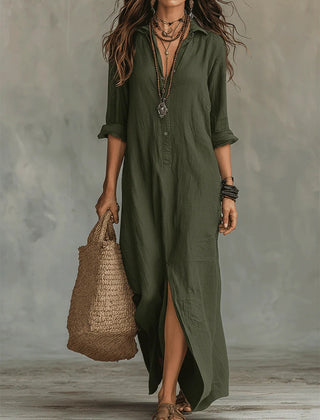 Lorelei Loose Black Maxi Dress With Buttons
