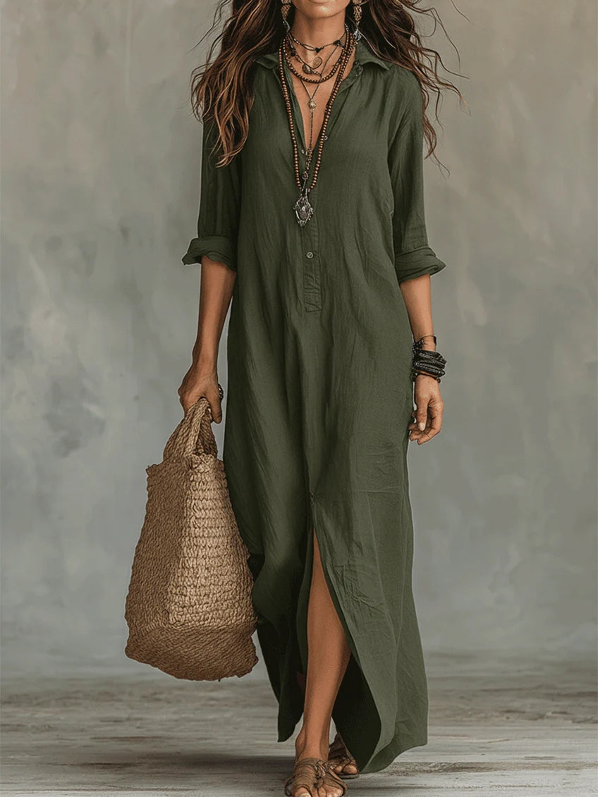 Lorelei Loose Black Maxi Dress With Buttons