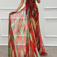 Felicity Vibrant Draped Maxi Dress with Side Slit