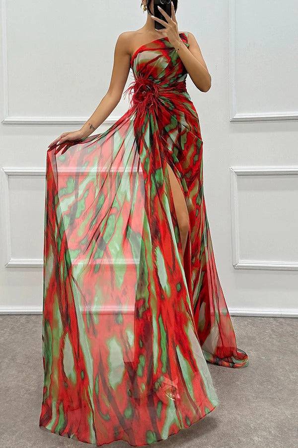 Felicity Vibrant Draped Maxi Dress with Side Slit