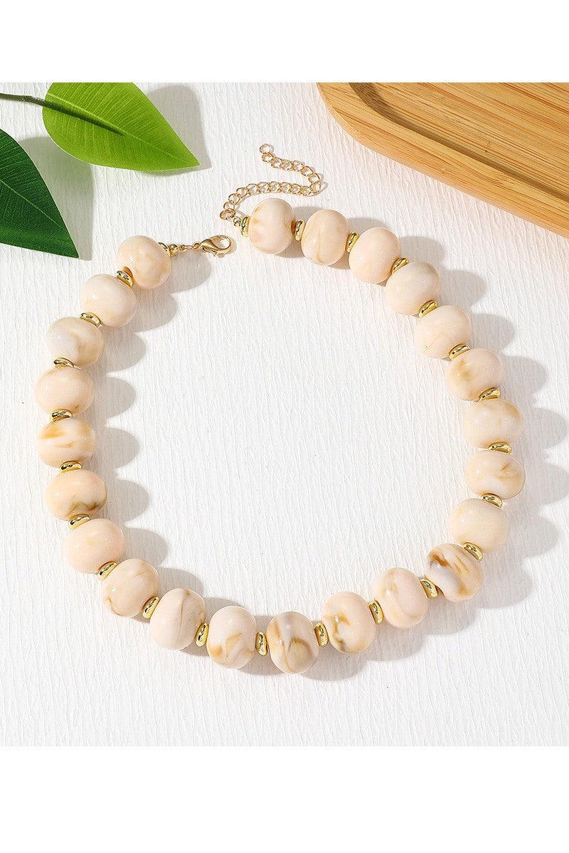 Poppy Chunky Bead Necklace in Off White, close up