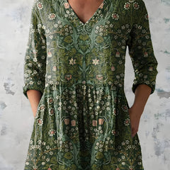Model wearing the Cecelia green long blouse