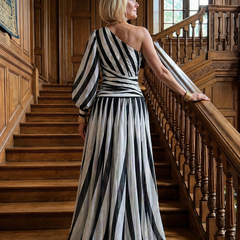 Shiloh Elegant Striped Maxi Dress With One Shoulder