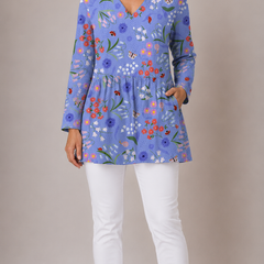 Josie long blouse in purple, front view