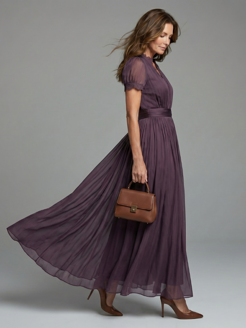 Elia Gathered Waist Keyhole Maxi Dress