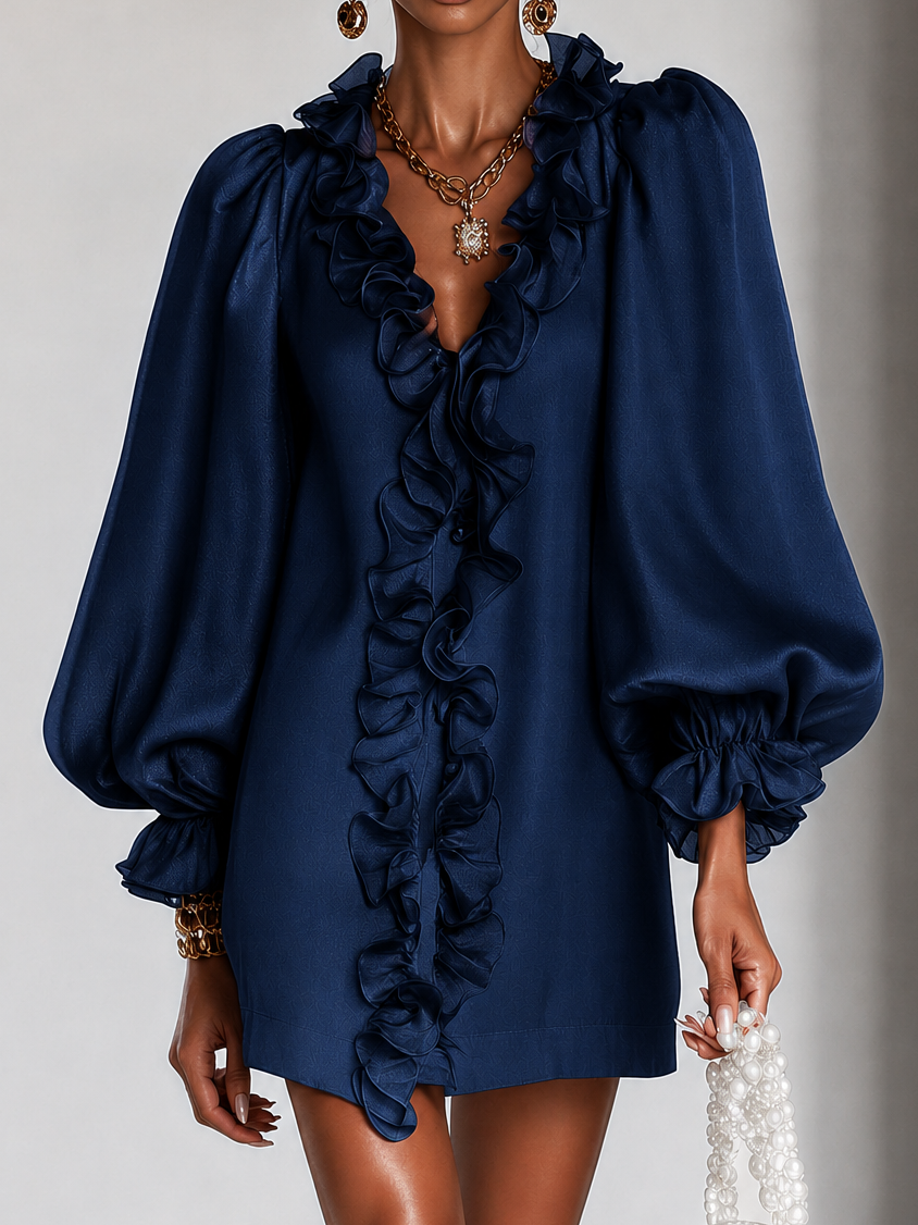 Antoinette Ruffled Puff-Sleeve Mini Dress