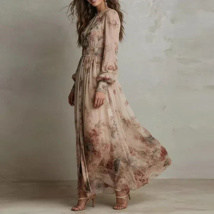 Clementine Vintage Floral High-Waist Maxi Dress