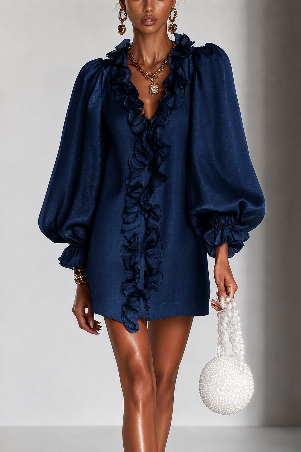 Antoinette Ruffled Puff-Sleeve Mini Dress