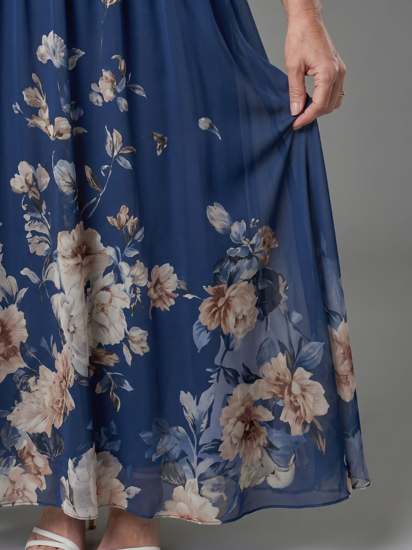 Valentina Sleeveless V Neck Soft Floral Hem Midi Dress