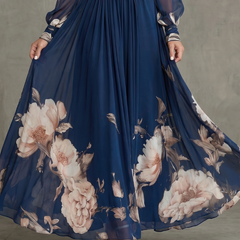 Ziva Pleated Sheer Sleeves Maxi Dress