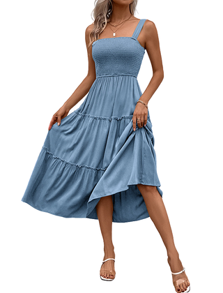 Shirred sundress shown in a second colourway