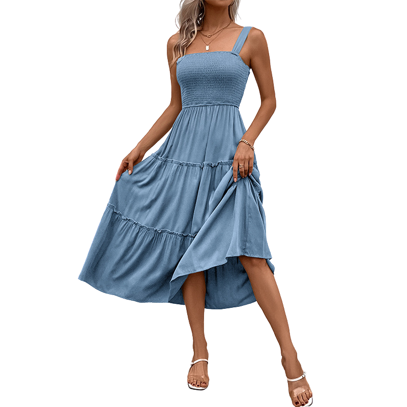 Shirred sundress shown in a second colourway