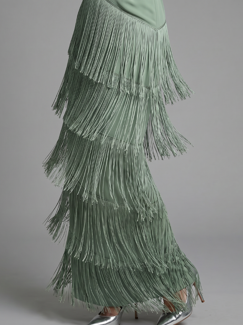 Samara Long Sleeve Soft Fringe Skirt Midi Dress