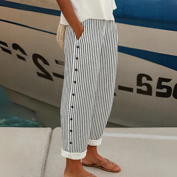 Megan seabreeze stripe trousers front view