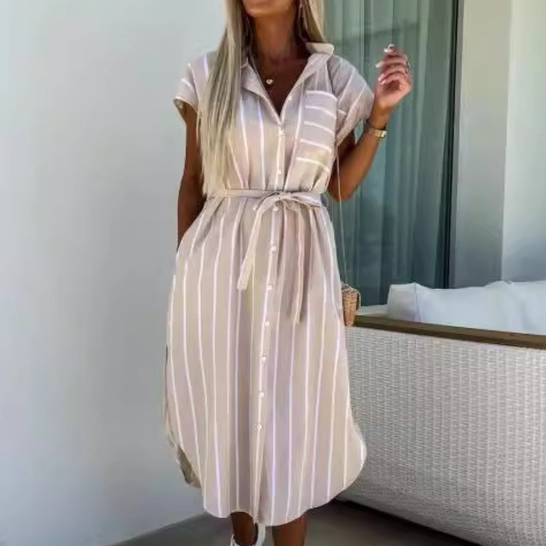 Floribeth striped midi dress front view