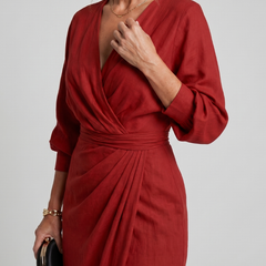 Fable Long Sleeve Wrap Overlap Skirt Midi Dress