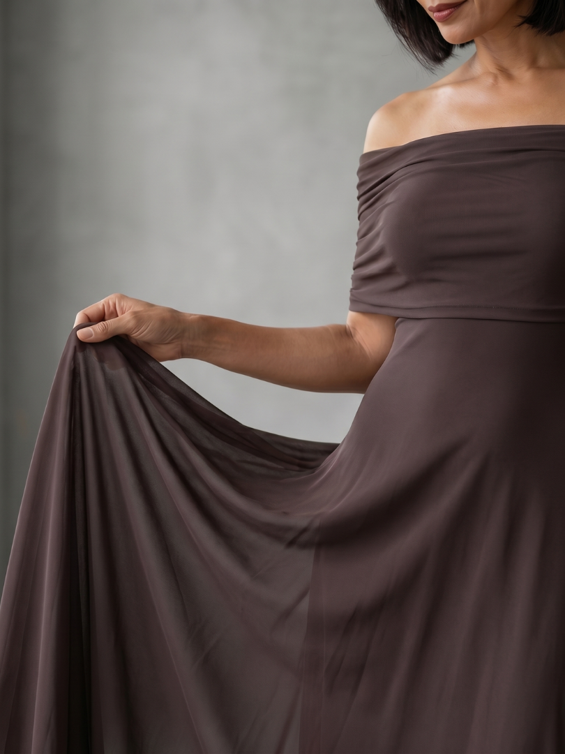 June Off Shoulder Draped Midi Dress