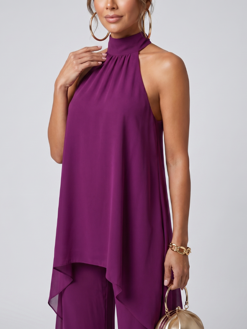 Zareen Asymmetric Tunic Top Wide Leg Pants Set