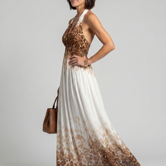 Orlune Pleated White Midi Dress with Long Sleeves