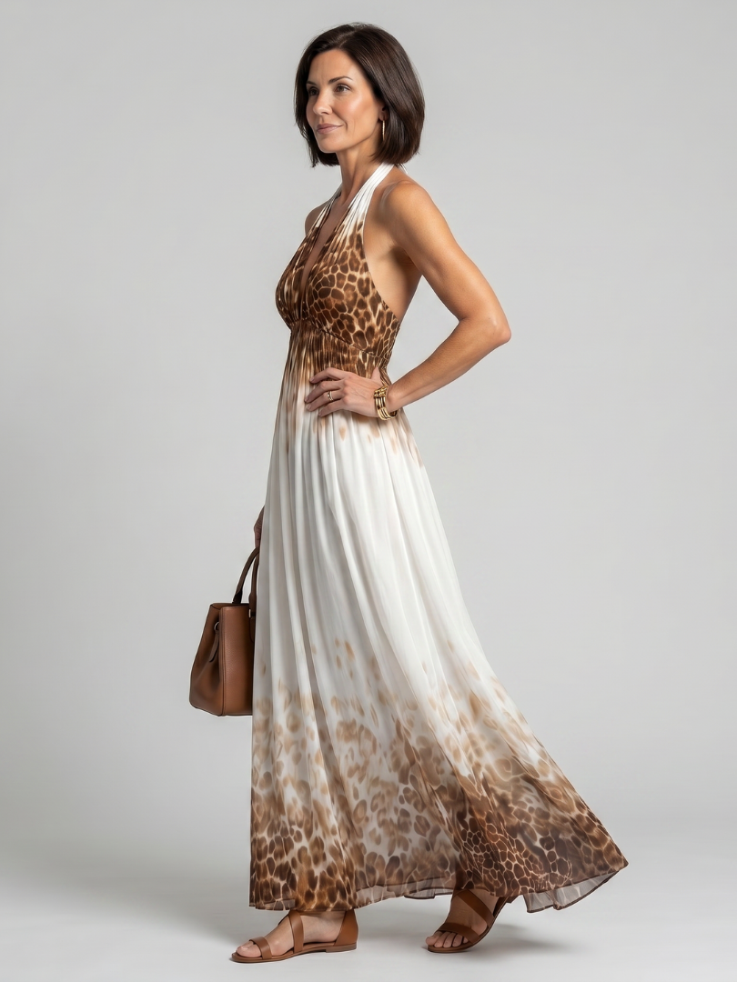 Orlune Pleated White Midi Dress with Long Sleeves