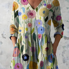 Model wearing the Nellie multicoloured long blouse